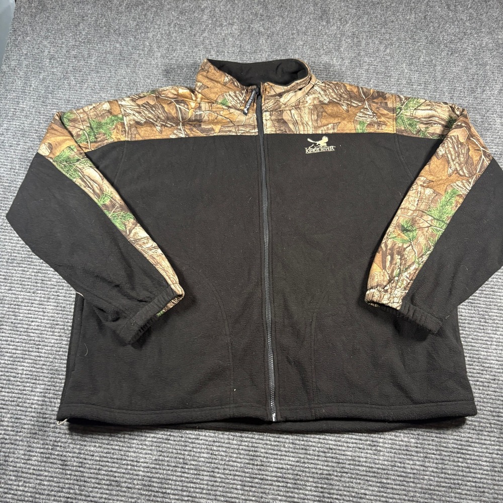 Kings River Mens 2XL Fleece Jacket Full Zip Camo Black Colorblock Outdoor 4384
